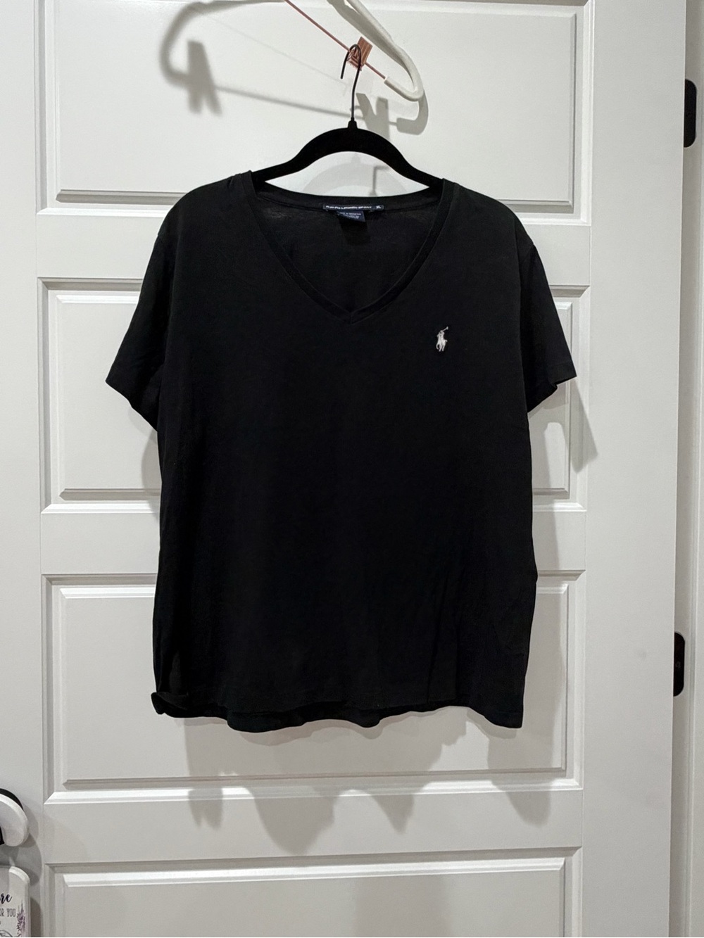 Ralph Lauren Black V-Neck Women's Polo Tee with White Logo